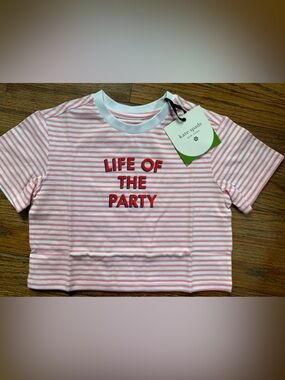 Girls Kate Spade Pink & White Striped "Life of the Party" Tee. NWT.